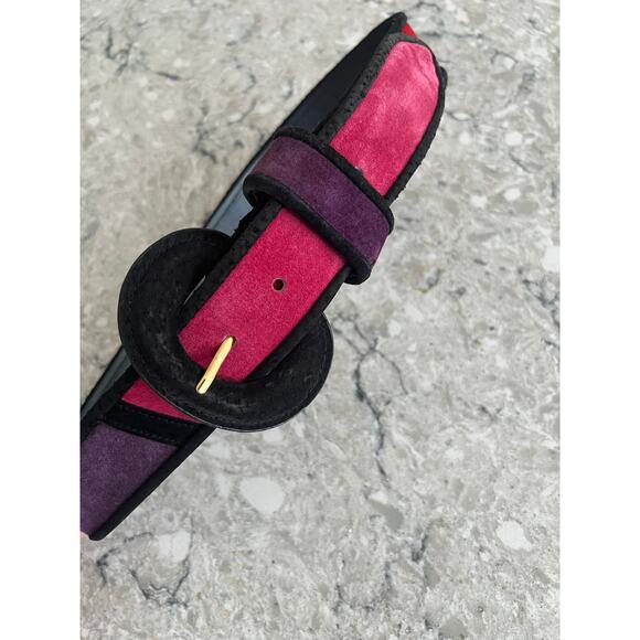 Vintage 80s Genuine Leather Belt Color Block Funky Artsy Size Small JL main image 8